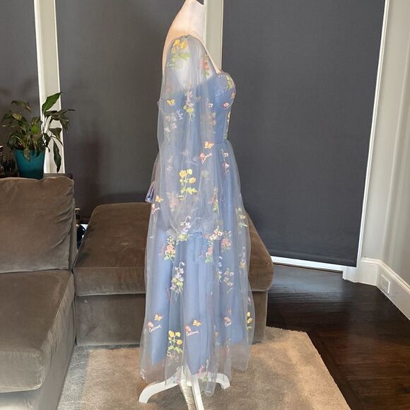 Women’s Blue Dress Embroidered Flowers & Butterflies Corset Back Size 12 NWOT - Picture 4 of 14